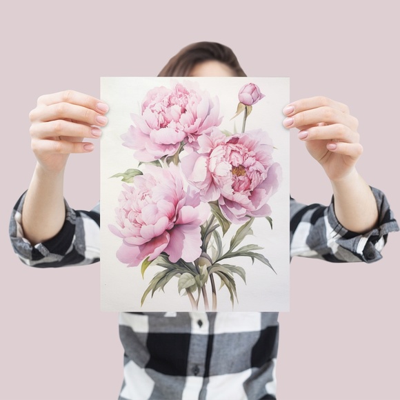 Watercolor Peonies Wall Art Illustration Print Poster Unframed - Picture 4 of 5